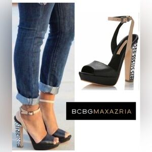 BCBGMaxAzria Black and Tan Aztec Heels w/Strap